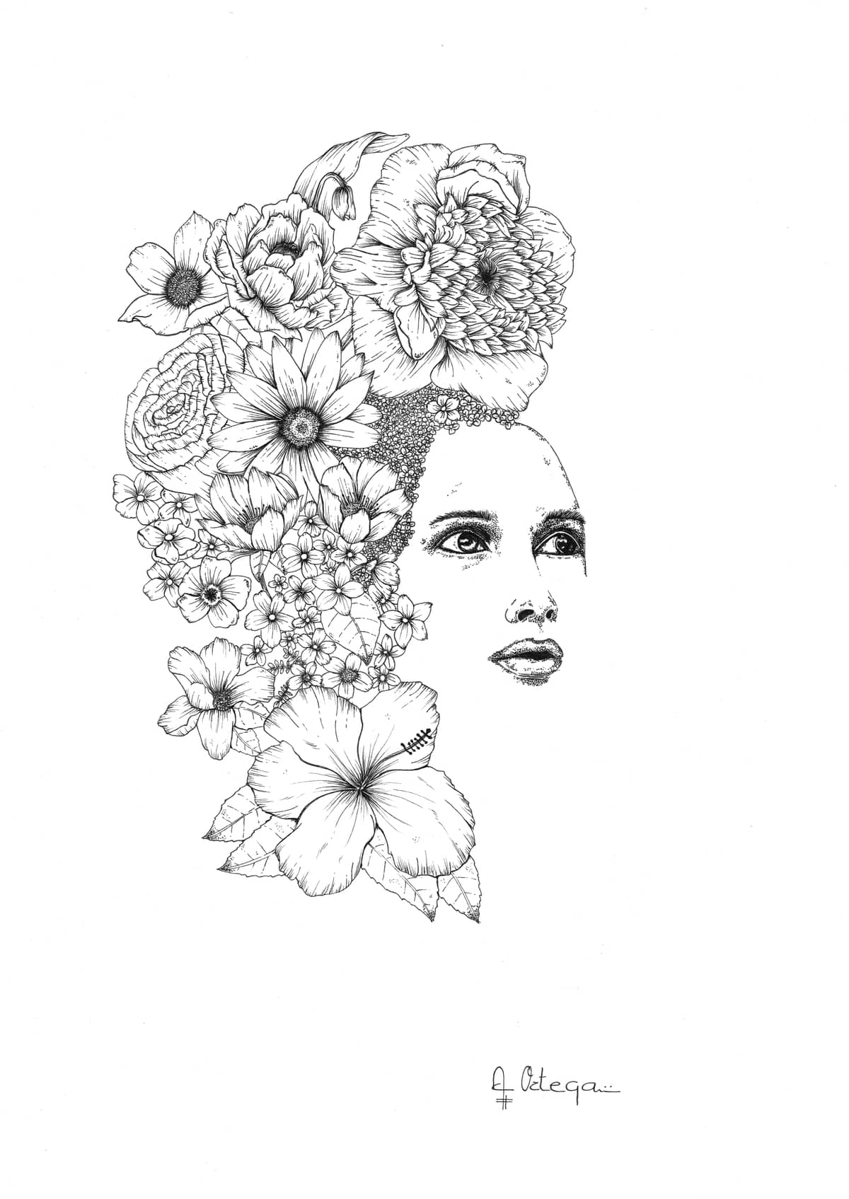 ilustracion personalizada florales rostro floral