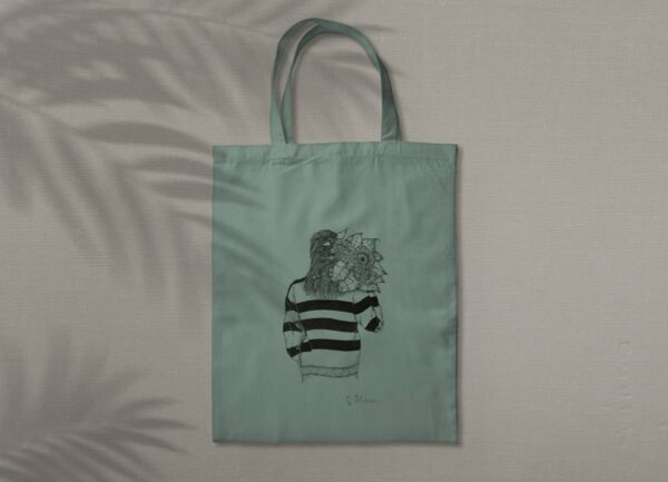 tote bag flores en mi hombro verde