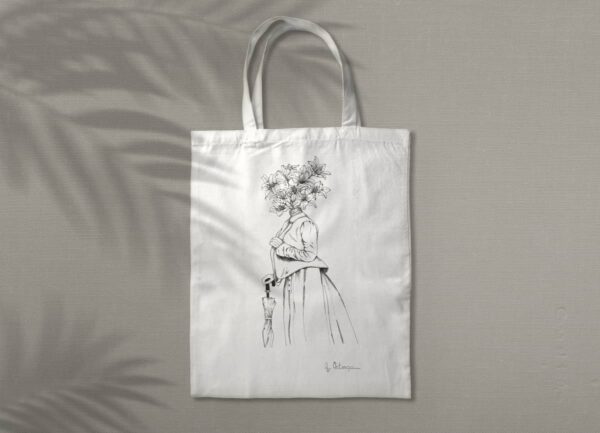 tote bag personalizada fantasia mujer de epoca beige